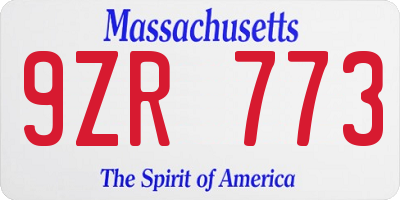 MA license plate 9ZR773