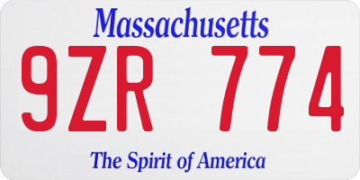 MA license plate 9ZR774