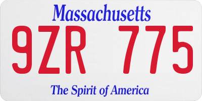 MA license plate 9ZR775