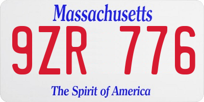 MA license plate 9ZR776