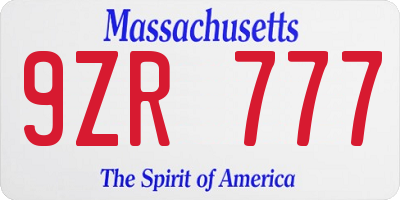 MA license plate 9ZR777