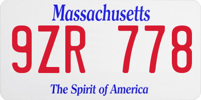 MA license plate 9ZR778