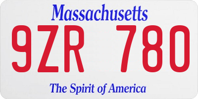 MA license plate 9ZR780