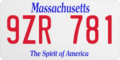 MA license plate 9ZR781