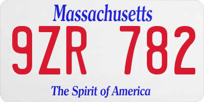 MA license plate 9ZR782