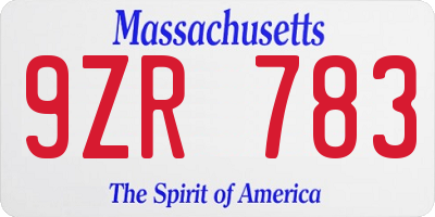 MA license plate 9ZR783