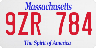 MA license plate 9ZR784