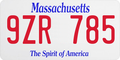 MA license plate 9ZR785