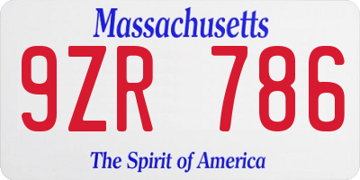 MA license plate 9ZR786