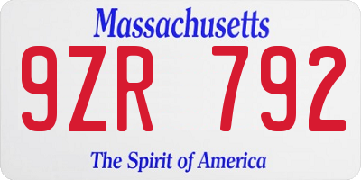 MA license plate 9ZR792