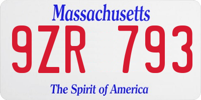 MA license plate 9ZR793