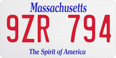 MA license plate 9ZR794