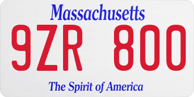 MA license plate 9ZR800