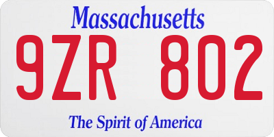 MA license plate 9ZR802