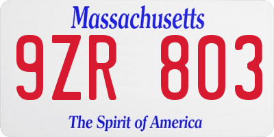 MA license plate 9ZR803