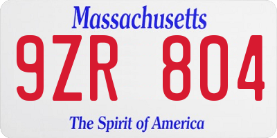 MA license plate 9ZR804