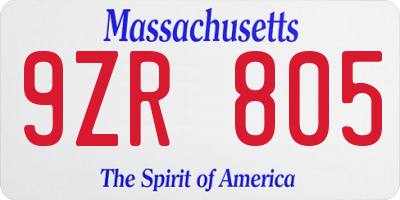 MA license plate 9ZR805