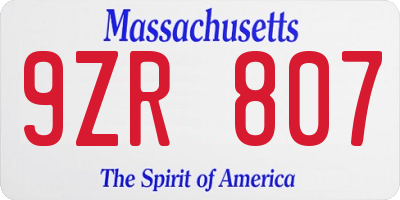 MA license plate 9ZR807