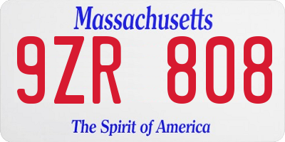 MA license plate 9ZR808