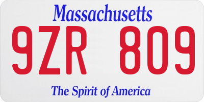 MA license plate 9ZR809