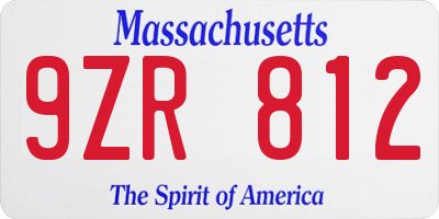 MA license plate 9ZR812