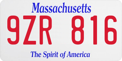 MA license plate 9ZR816