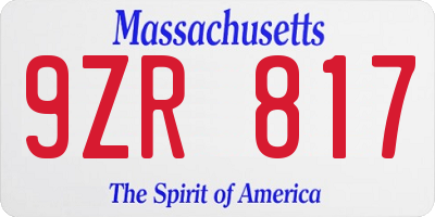 MA license plate 9ZR817