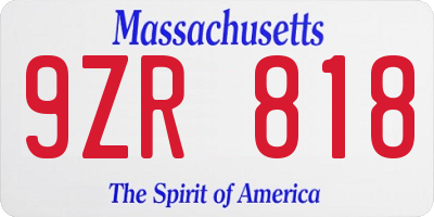 MA license plate 9ZR818