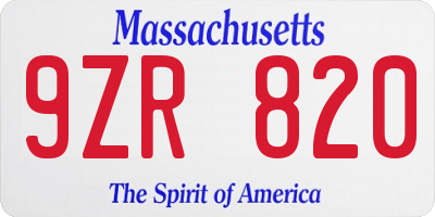 MA license plate 9ZR820