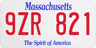 MA license plate 9ZR821