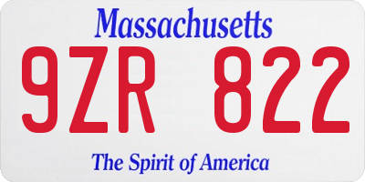 MA license plate 9ZR822