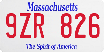 MA license plate 9ZR826