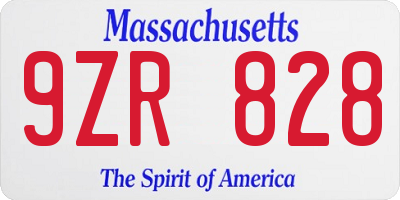 MA license plate 9ZR828
