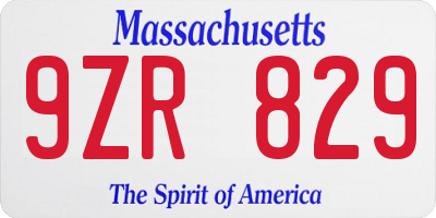 MA license plate 9ZR829