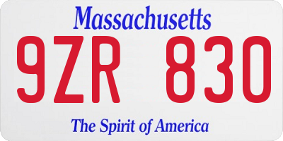 MA license plate 9ZR830