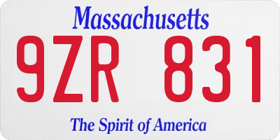 MA license plate 9ZR831