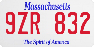 MA license plate 9ZR832
