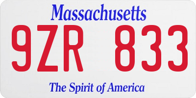 MA license plate 9ZR833