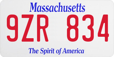 MA license plate 9ZR834