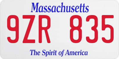 MA license plate 9ZR835