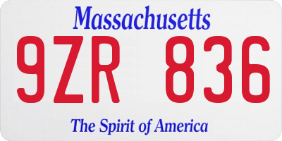 MA license plate 9ZR836