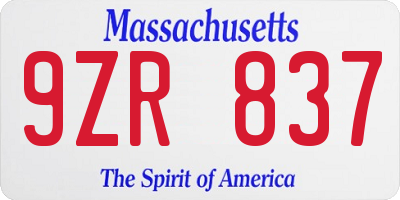 MA license plate 9ZR837