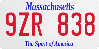 MA license plate 9ZR838