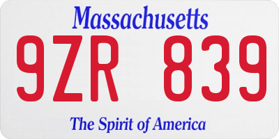 MA license plate 9ZR839