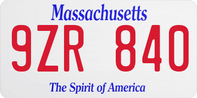 MA license plate 9ZR840