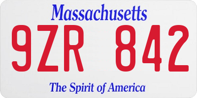 MA license plate 9ZR842