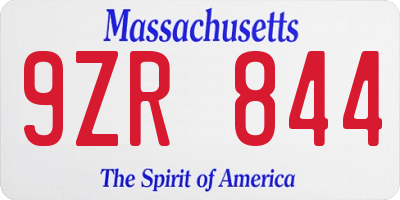 MA license plate 9ZR844