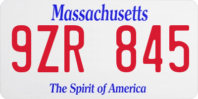 MA license plate 9ZR845