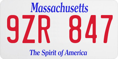 MA license plate 9ZR847