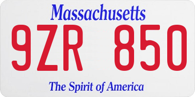 MA license plate 9ZR850